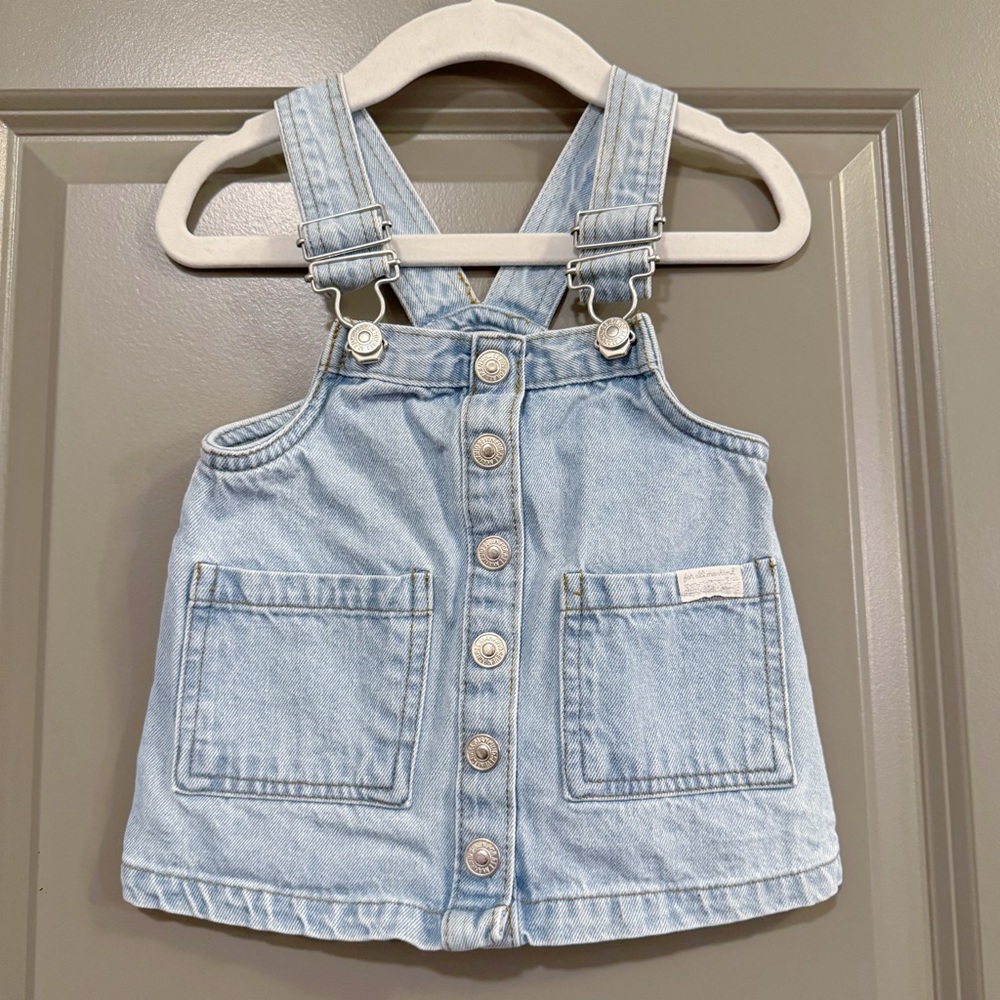 7 For All Mankind Blue Denim Overall Jumper Dress Size 12 Months